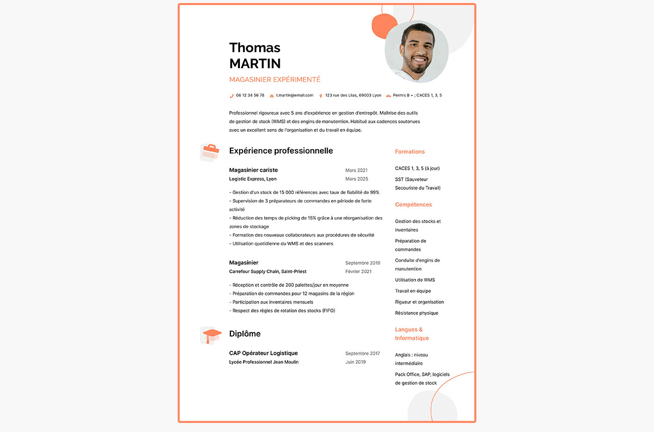 exemple de CV de magasinier